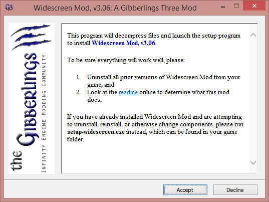 Inizia l'installazione del Widescreen Mod