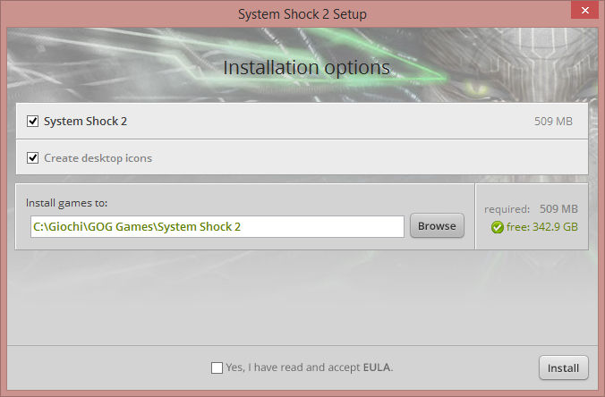 Opzioni di installazione di System Shock 2