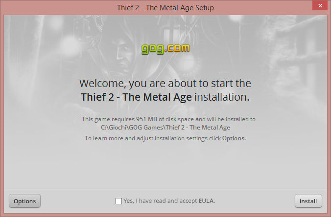 Benvenuto, stai per iniziare l'installazione di Thief 2 - The Metal Age