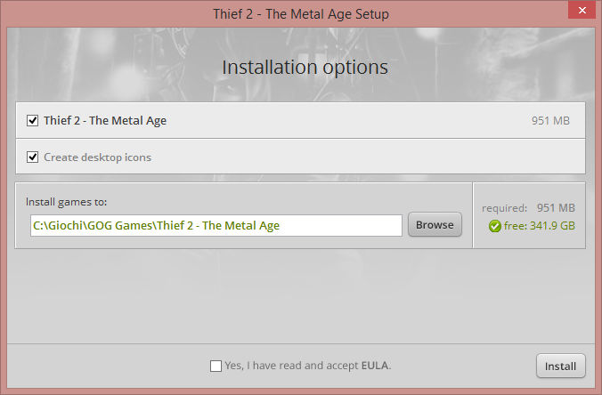 Opzioni di installazione di Thief 2 - The Metal Age