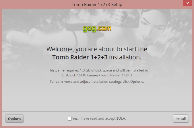 Benvenuto, stai per iniziare l'installazione di Tomb Raider 1