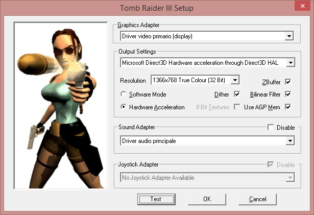 Tomb Raider 2 si autoconfigura in maniera autonoma per quel che riguarda la sezione audio